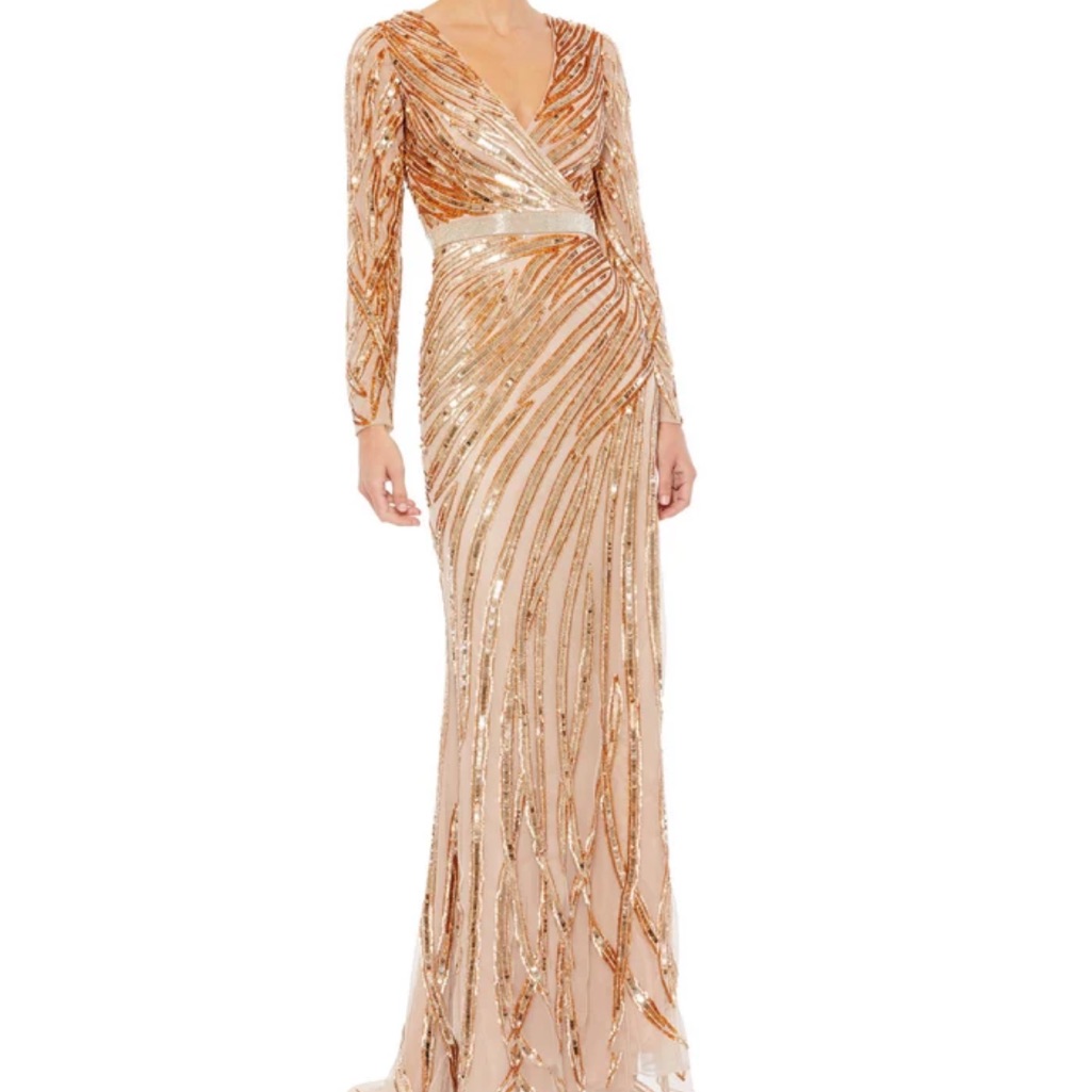 Elegant Gold And Copper Sequin Streaked Gowm